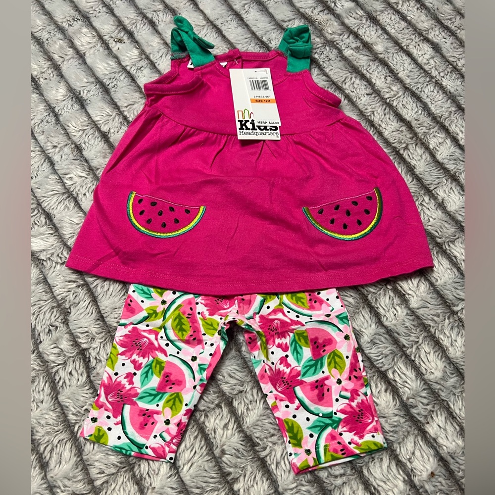Kids Headquarters 12 Mos Watermelon Top/Leggings Set NWT